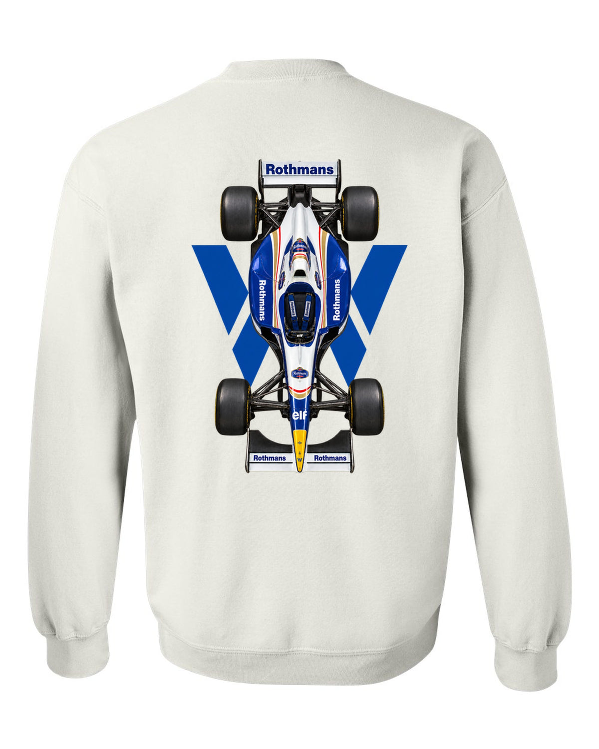 Williams FW18 1996 Formula 1 overhead poster artwork white crewneck back view with the design