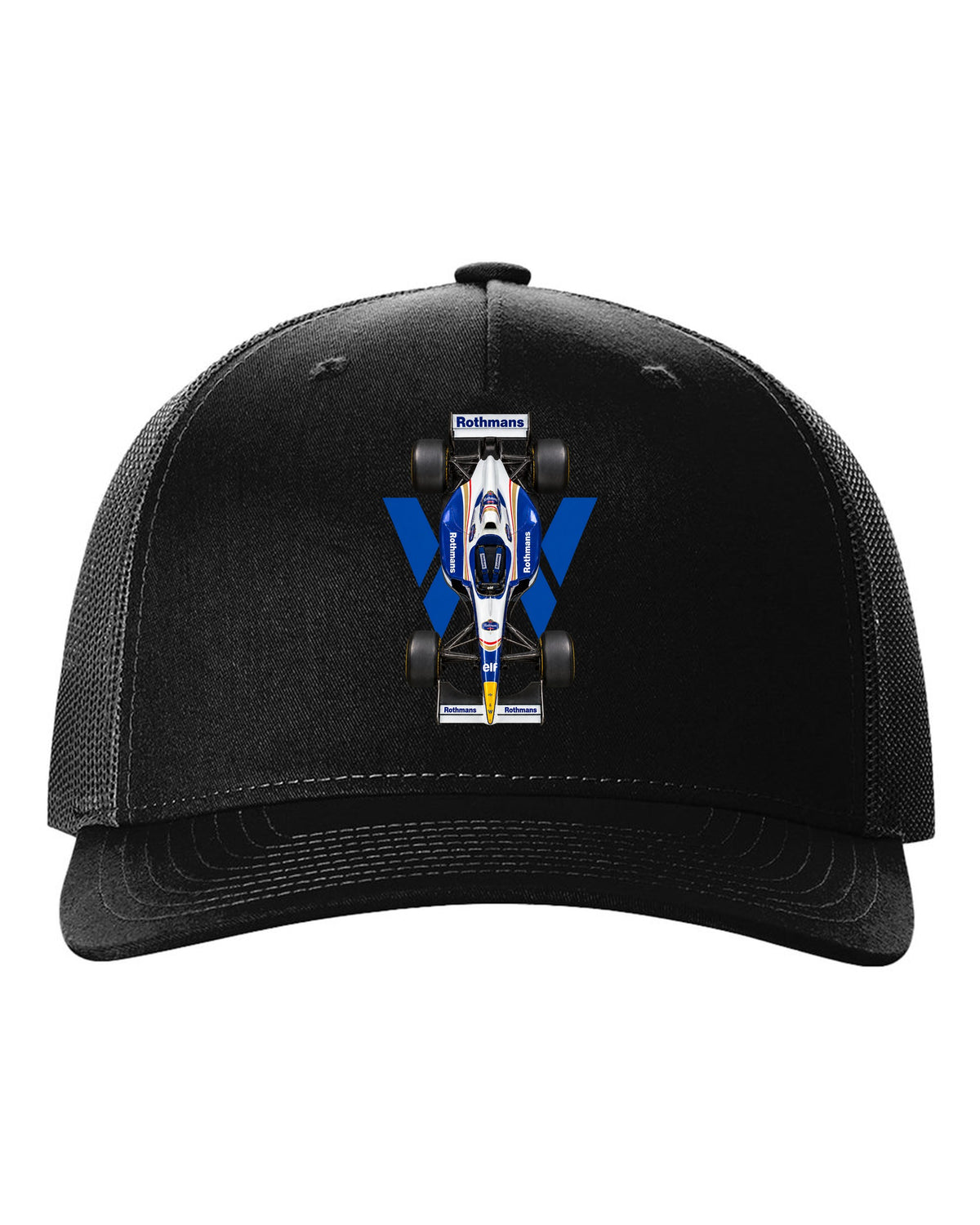 Williams FW18 1996 Formula 1 overhead poster artwork black hat front view with the design