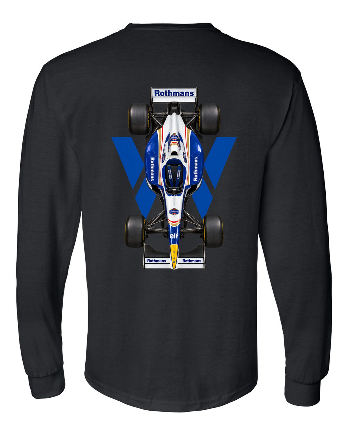 Williams FW18 1996 Formula 1 overhead poster artwork black long sleeve back view with the design
