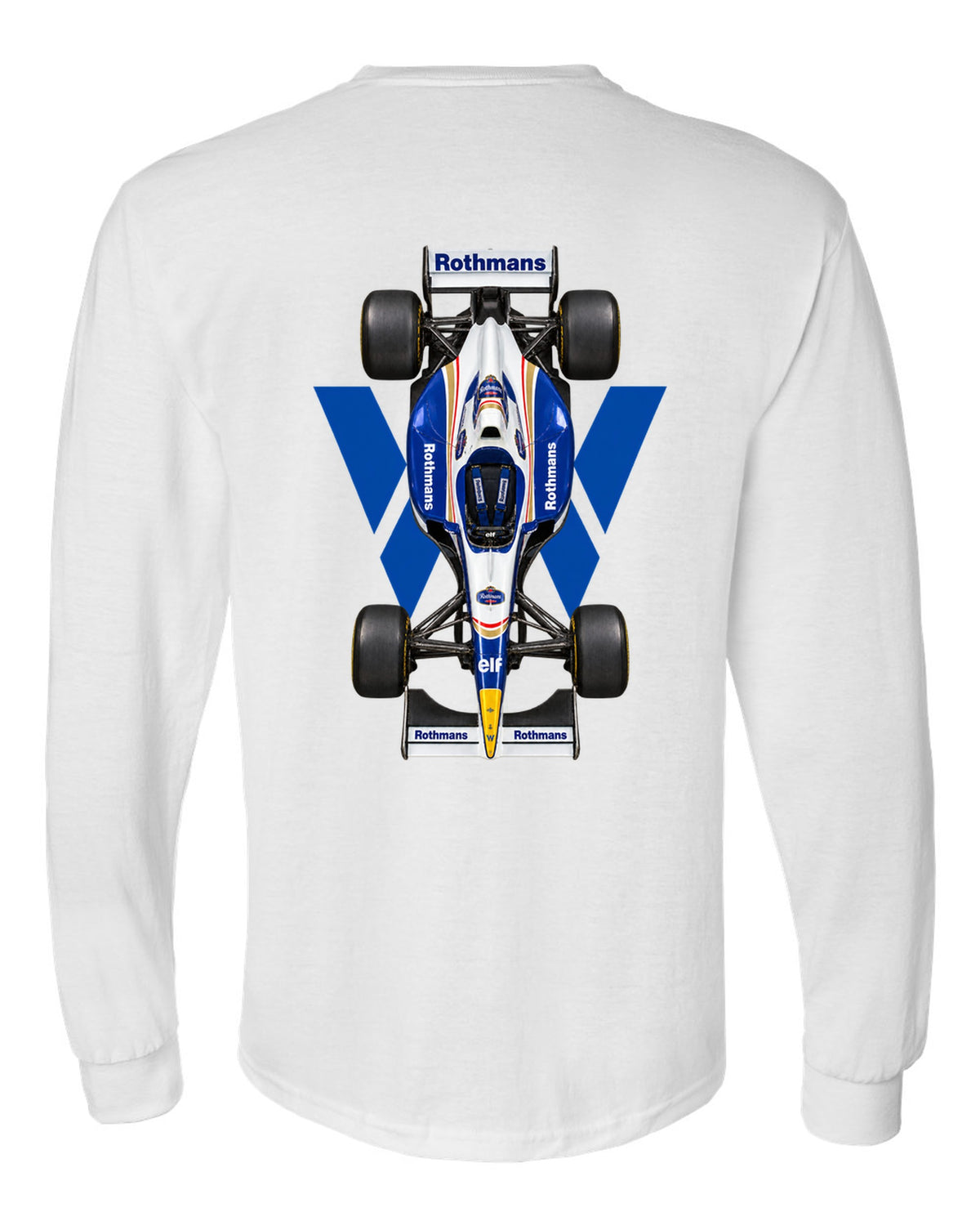 Williams FW18 1996 Formula 1 overhead poster artwork white long sleeve back view with the design