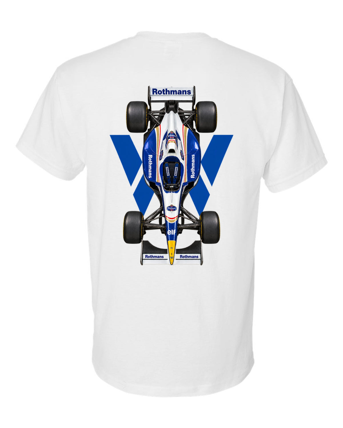 Williams FW18 1996 Formula 1 overhead poster artwork white t-shirt back view with the design