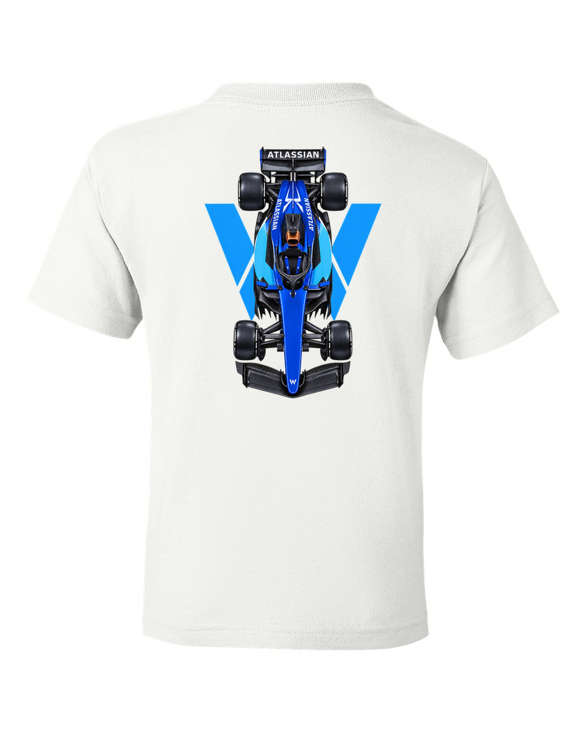 Williams FW48 Formula 1 overhead poster artwork white kids tee back view with the design