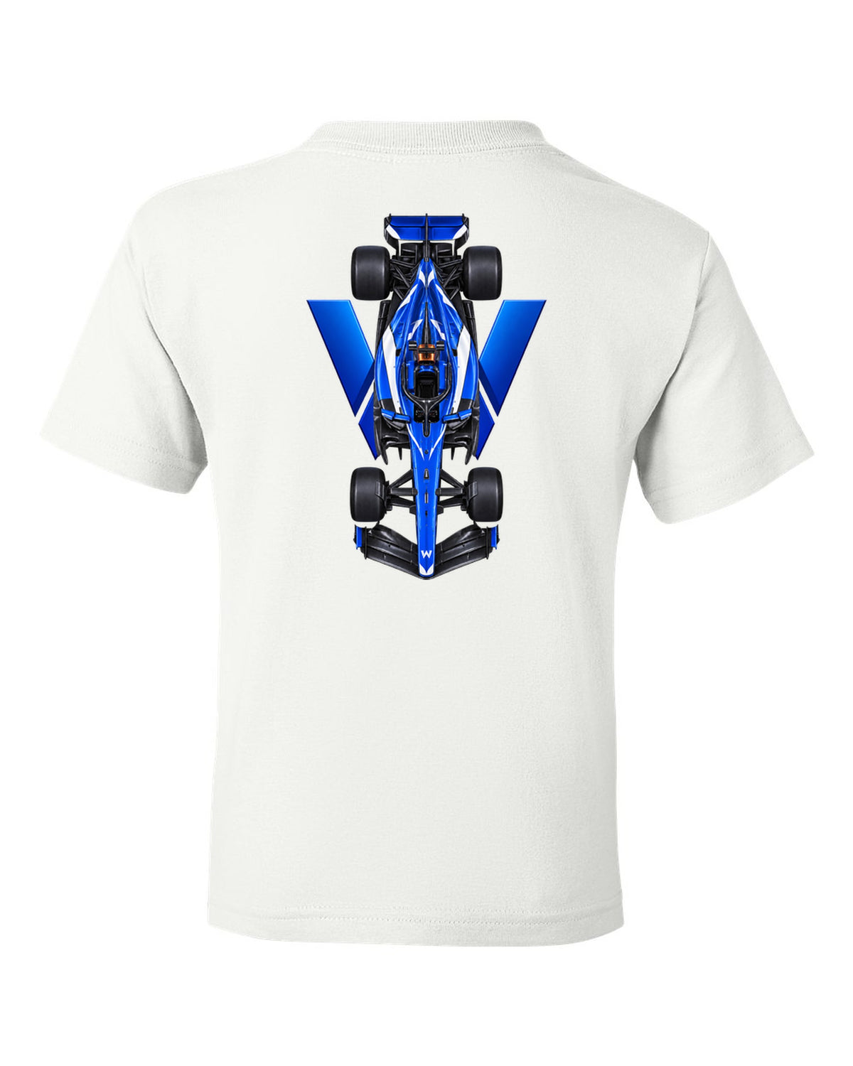 Williams FW48 Formula 1 overhead poster artwork white kids tee back view with the design
