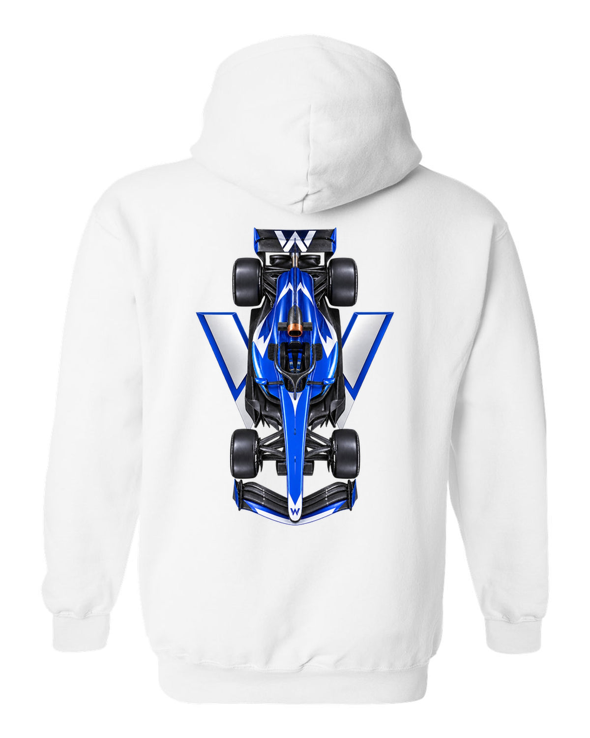 Williams FW48 Formula 1 overhead poster artwork white pull over hoodie back view with the design
