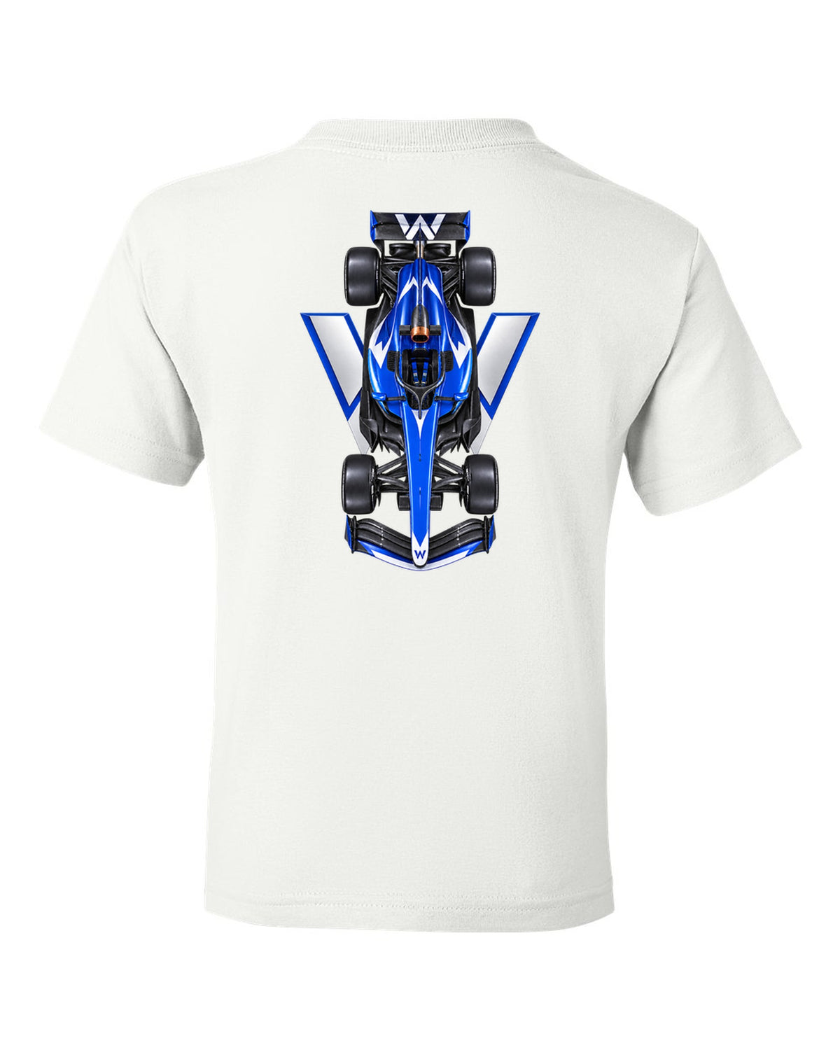 Williams FW48 Formula 1 overhead poster artwork white kids tee back view with the design