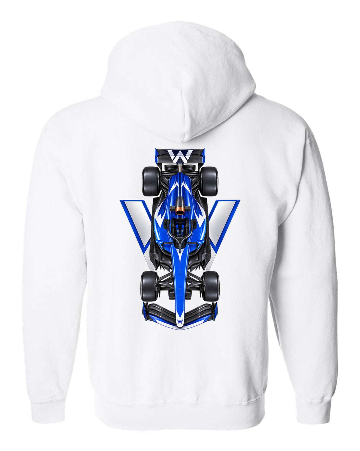 Williams FW48 Formula 1 overhead poster artwork white zip hoodie back view with the design