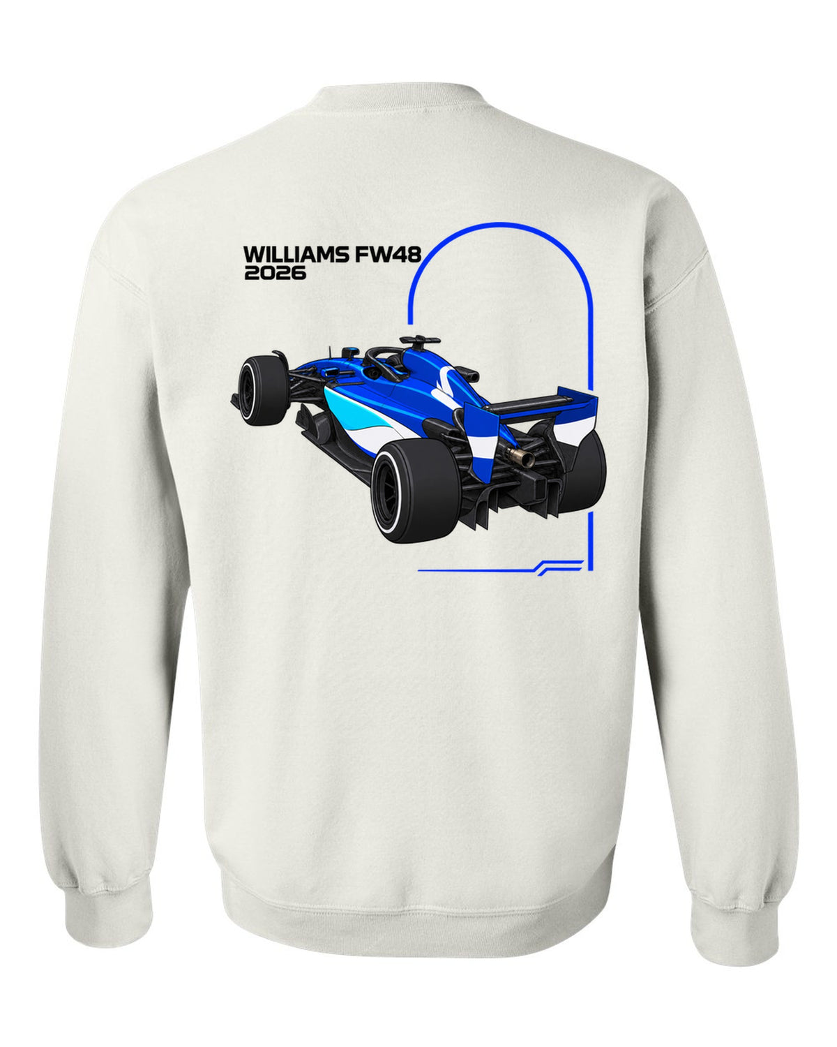 Williams FW48 2026 F1 car technical poster artwork white crewneck back view with the design