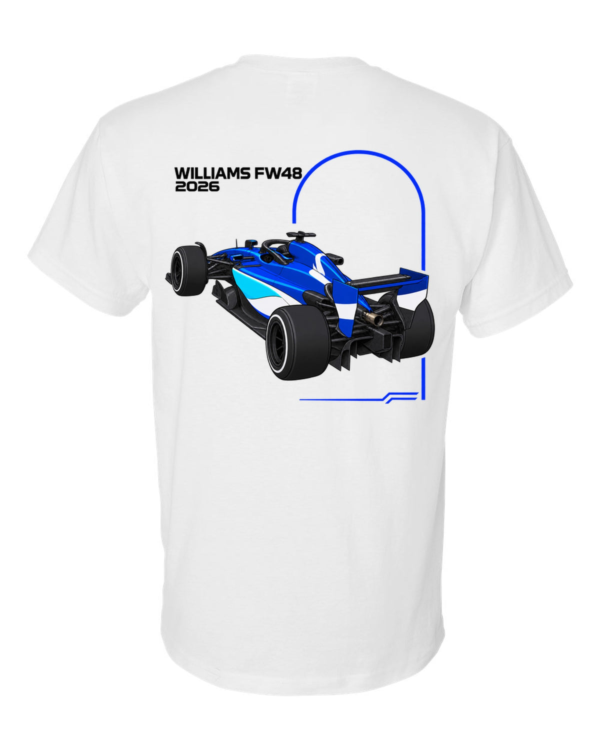 Williams FW48 2026 F1 car technical poster artwork white t-shirt back view with the design