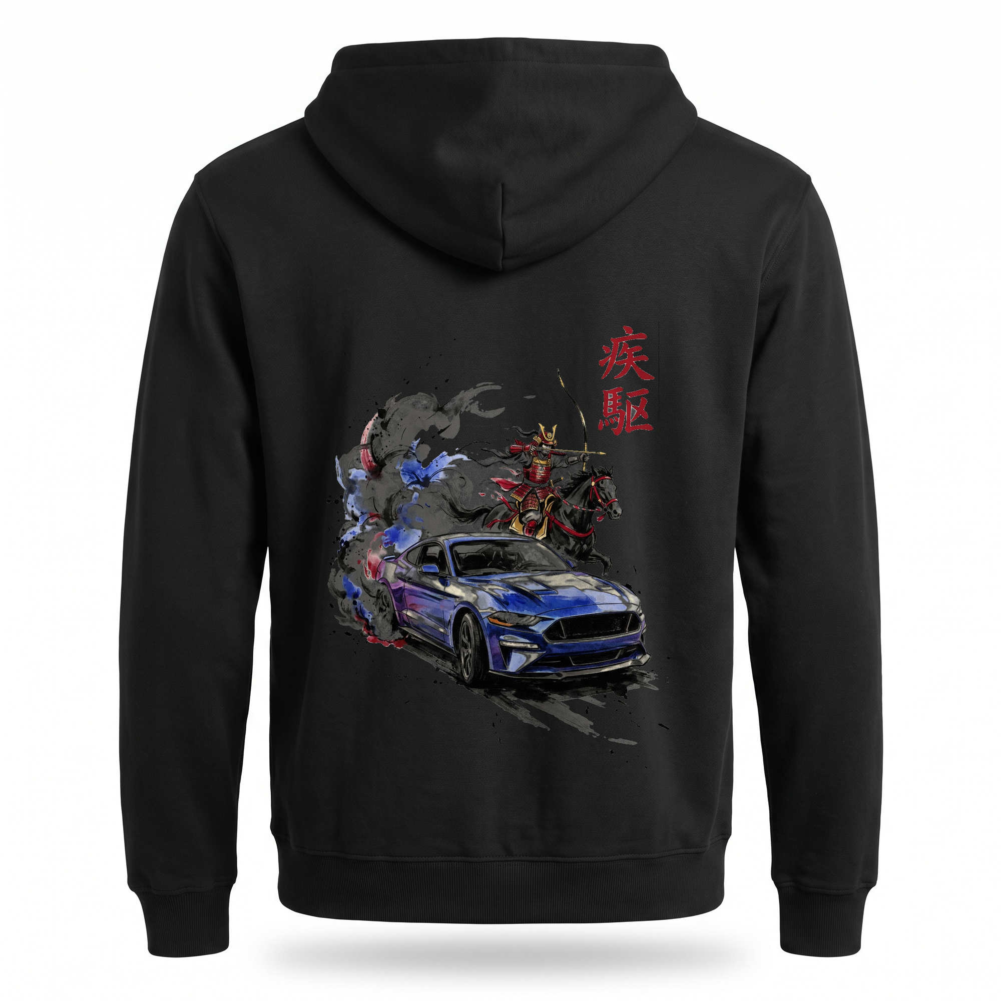 Yabusame — Mustang Mounted Archer Sumi Ink Full-Back Hoodie — Black back