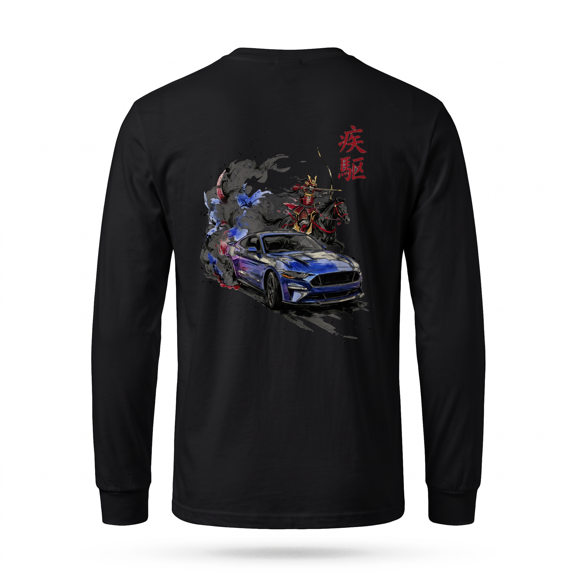 Yabusame — Mustang Mounted Archer Sumi Ink Full-Back Long Sleeve — Black back