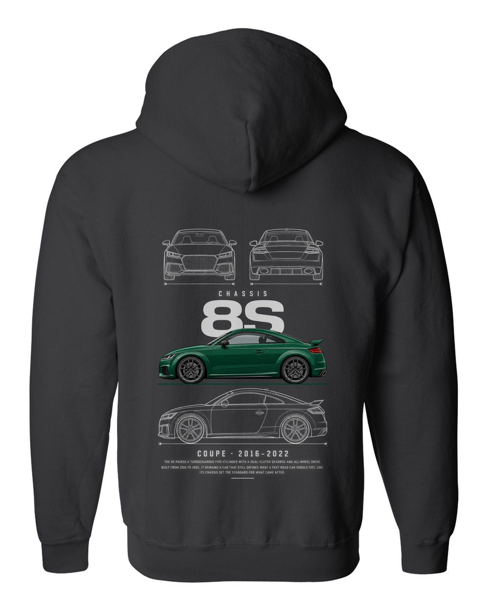 8S full-back artwork black zip hoodie back view with the design