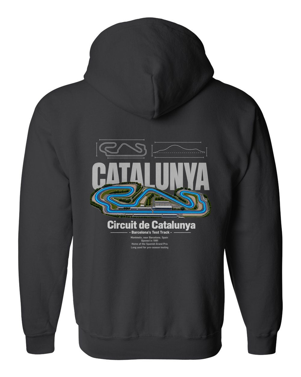 Circuit de Catalunya black zip hoodie back view with the design