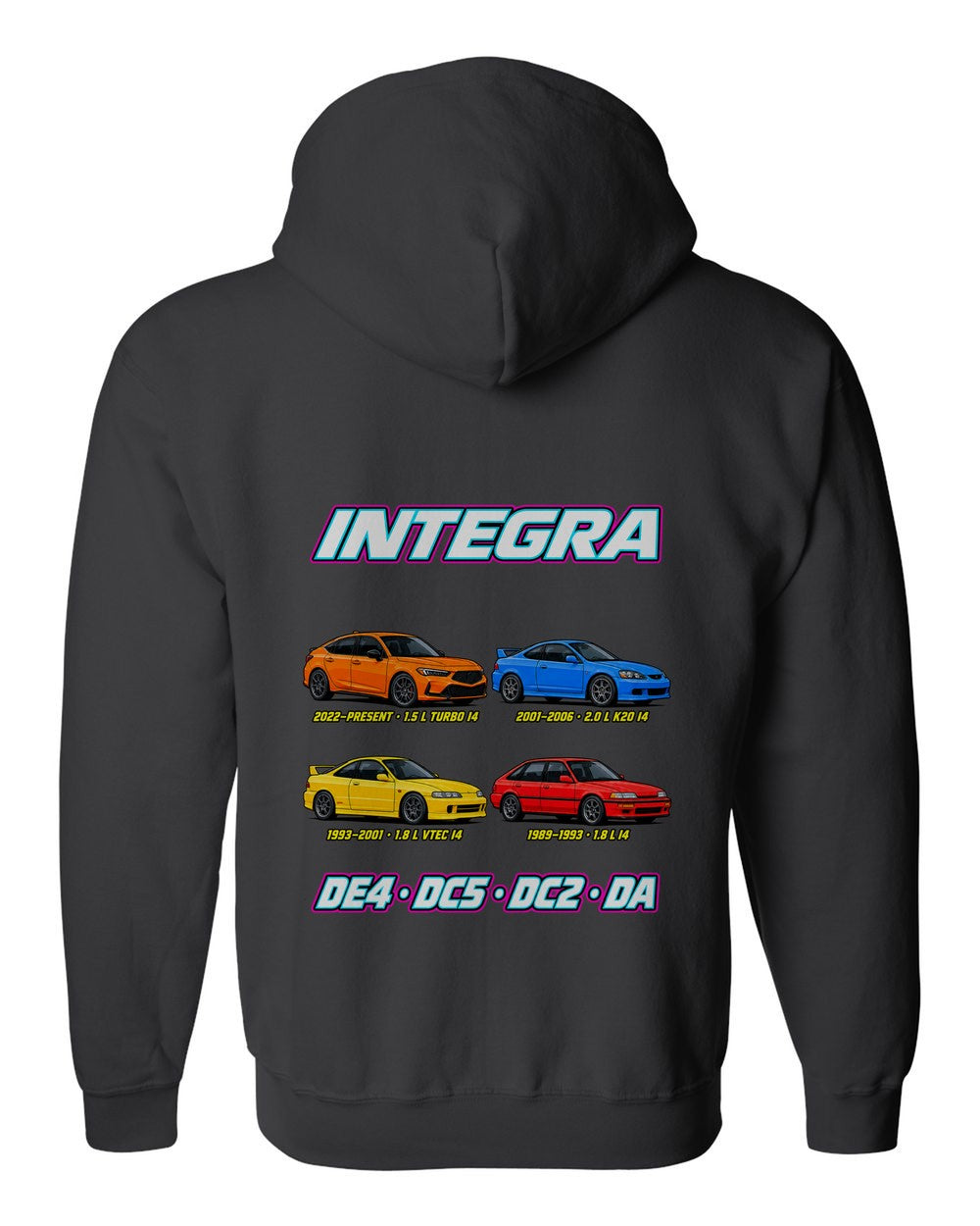 Honda Integra evolution poster black zip hoodie back view with the design