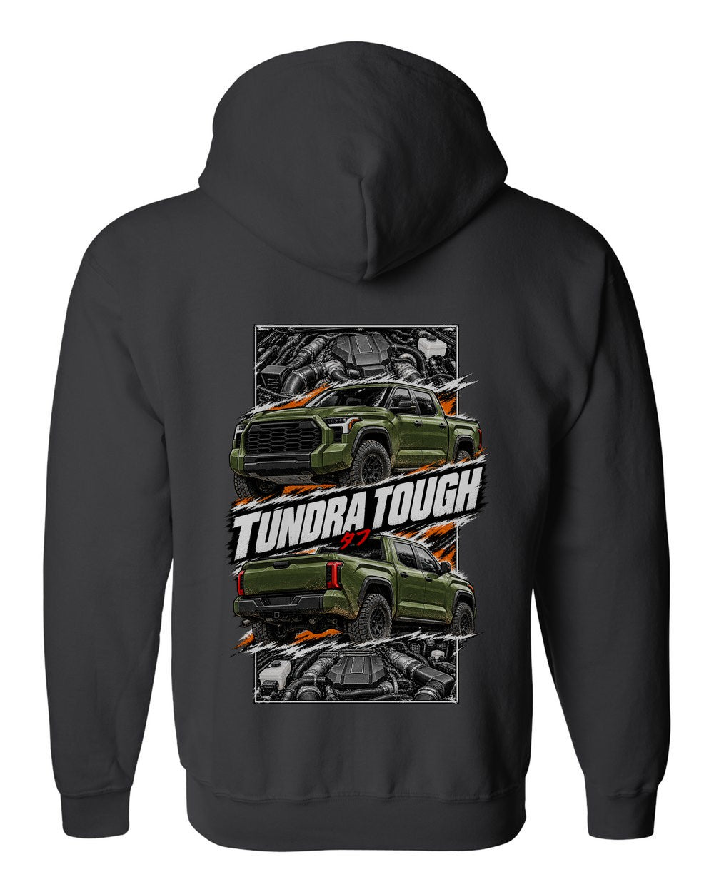Toyota Tundra TRD Pro torn poster black zip hoodie back view with the design