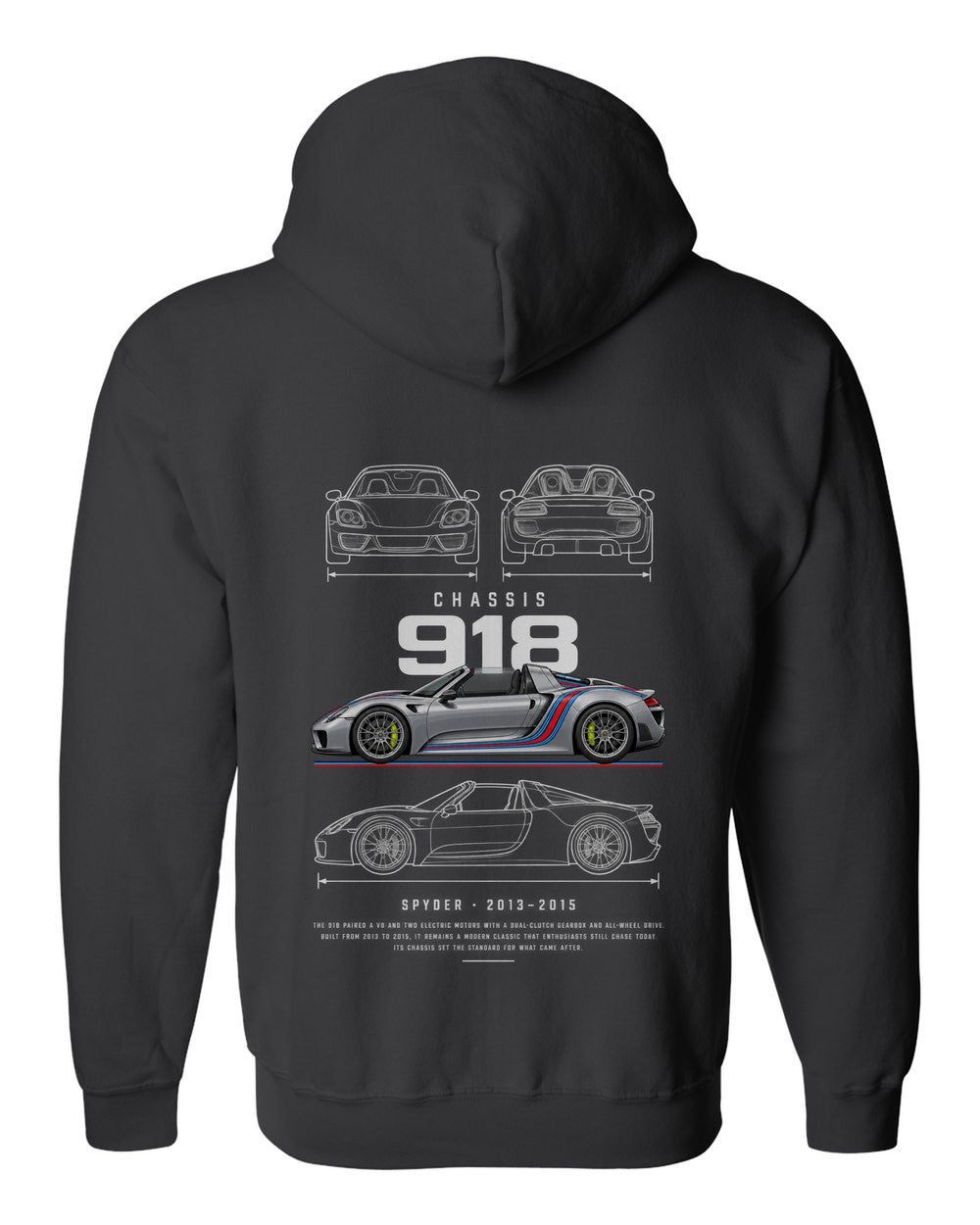 918 full-back artwork black zip hoodie back view with the design