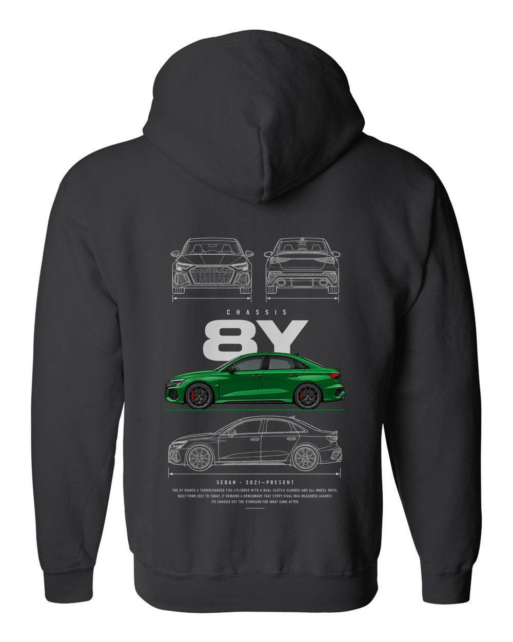 8Y full-back artwork black zip hoodie back view with the design