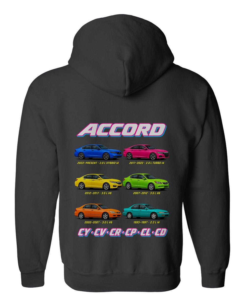 Honda Accord evolution poster black zip hoodie back view with the design