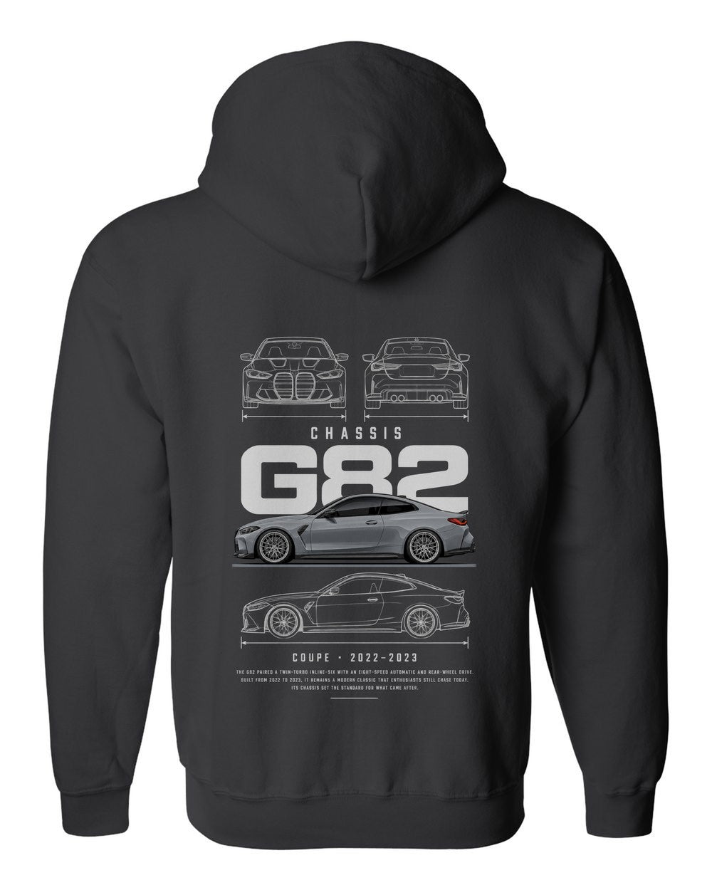 G82 full-back artwork black zip hoodie back view with the design