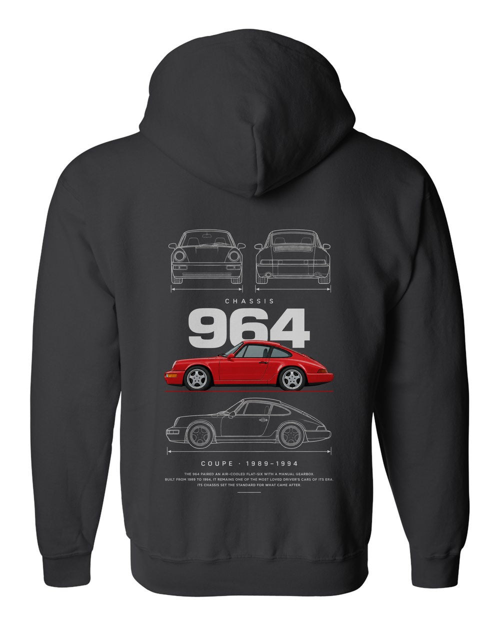 964 full-back artwork black zip hoodie back view with the design