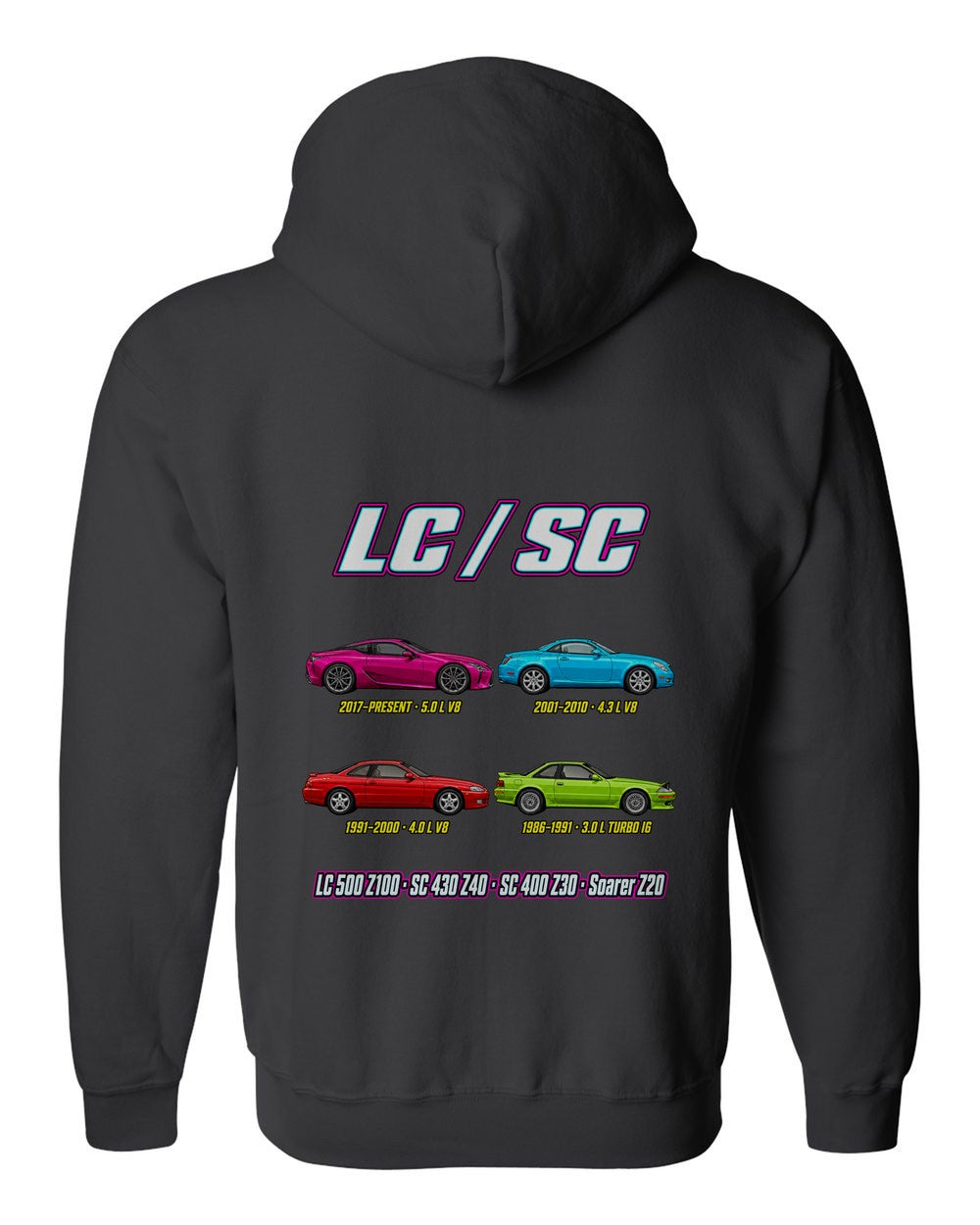 Lexus SC LC evolution poster black zip hoodie back view with the design