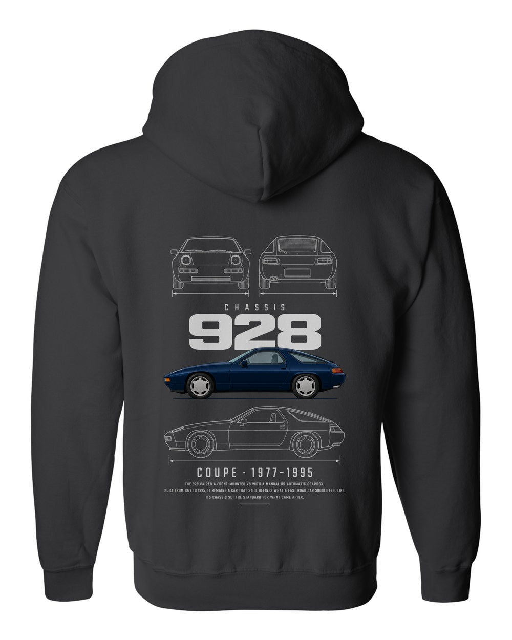 928 full-back artwork black zip hoodie back view with the design
