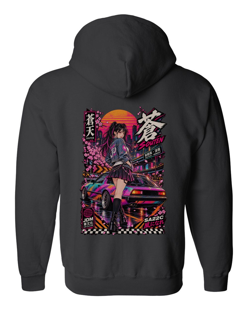 SOUTEN SA22C full-back artwork black zip hoodie back view with the design
