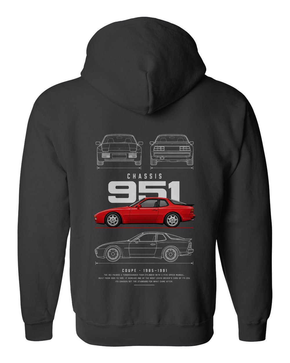 951 full-back artwork black zip hoodie back view with the design