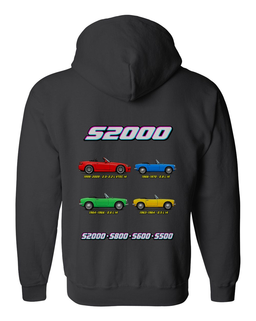 Honda S2000 evolution poster black zip hoodie back view with the design