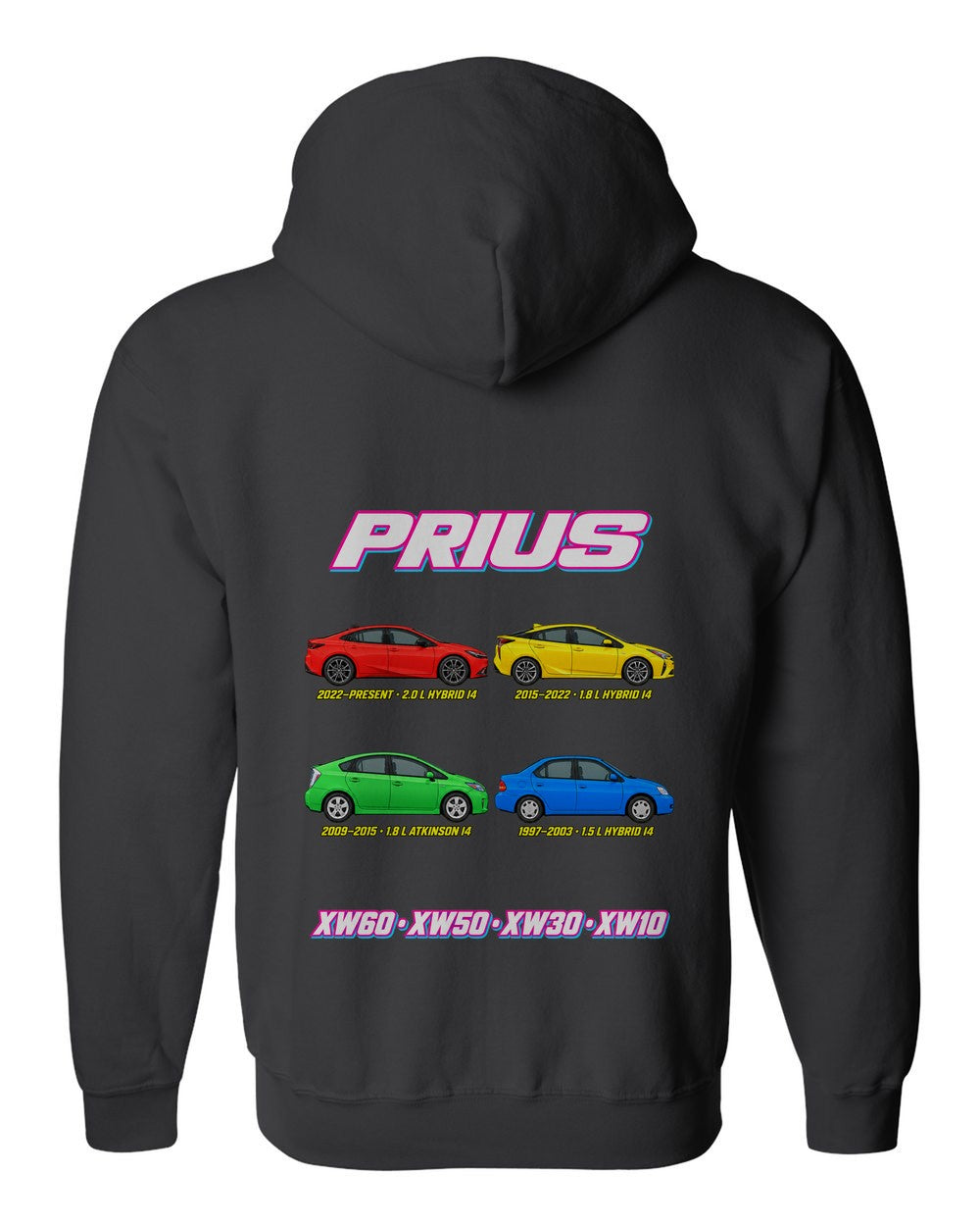 Toyota Prius evolution poster black zip hoodie back view with the design