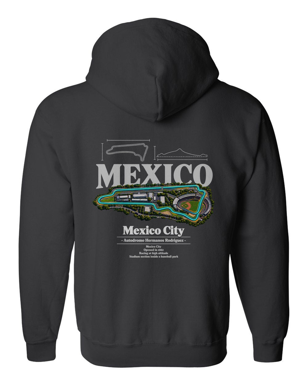 Mexico City black zip hoodie back view with the design