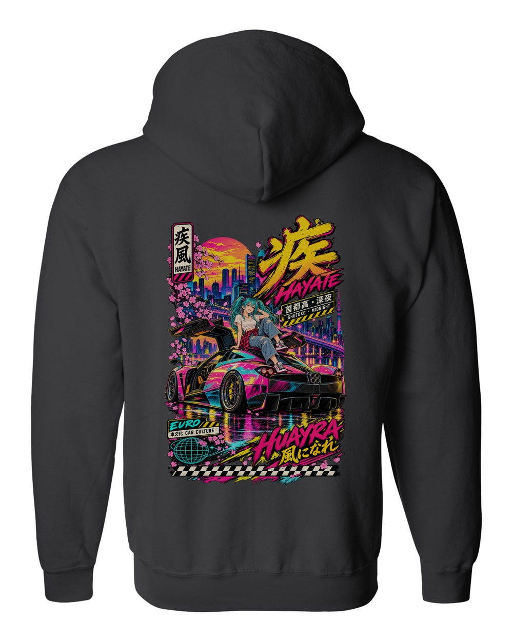 HAYATE HUAYRA full-back artwork black zip hoodie back view with the design