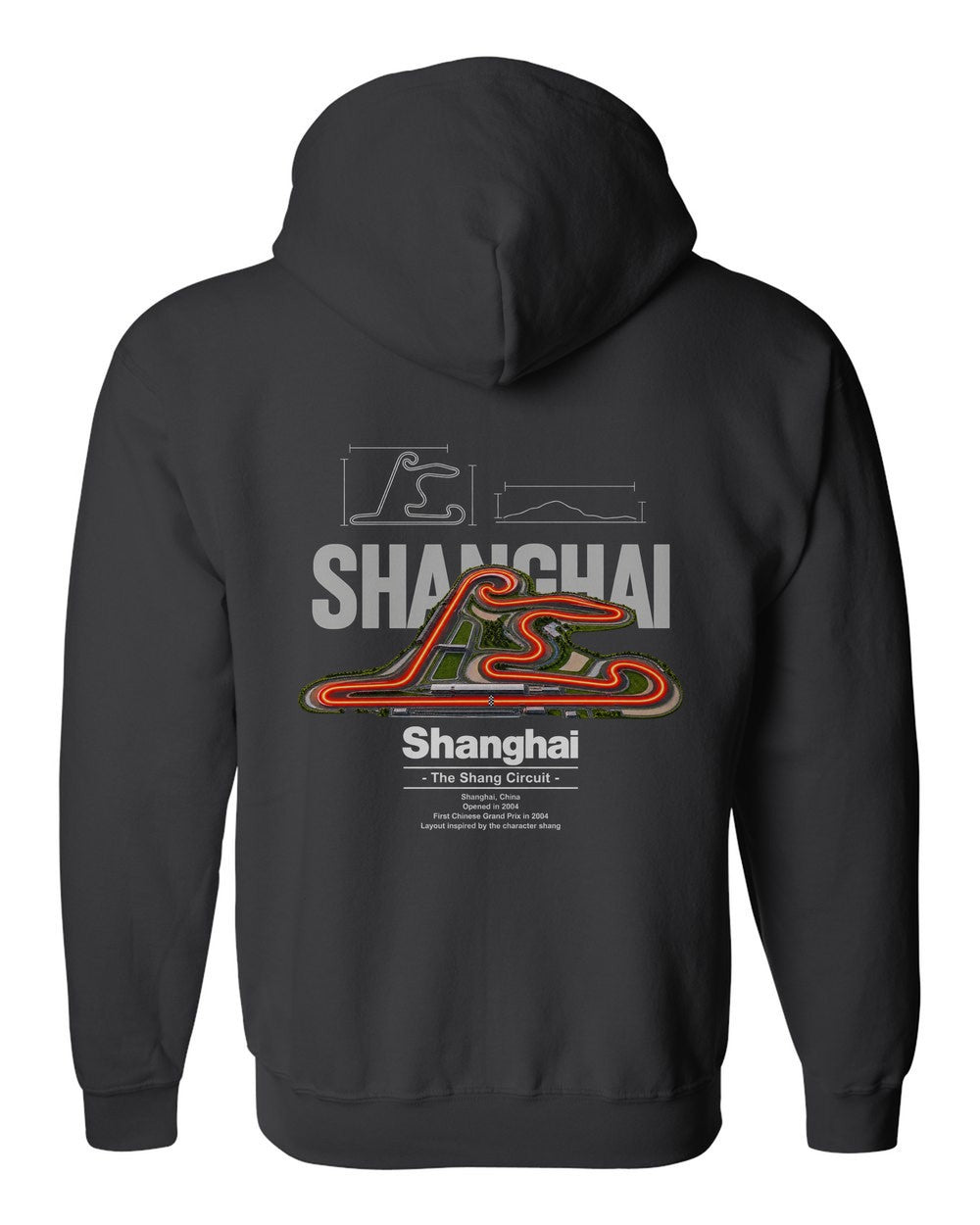 Shanghai black zip hoodie back view with the design