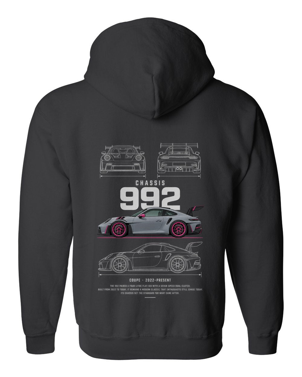 992 full-back artwork black zip hoodie back view with the design