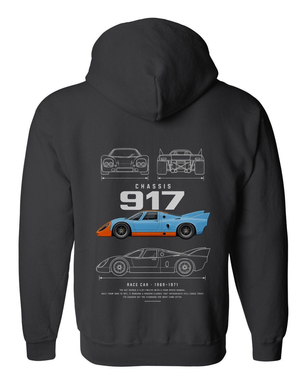 917 full-back artwork black zip hoodie back view with the design