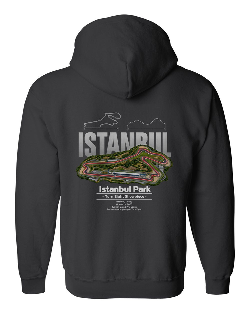 Istanbul Park black zip hoodie back view with the design