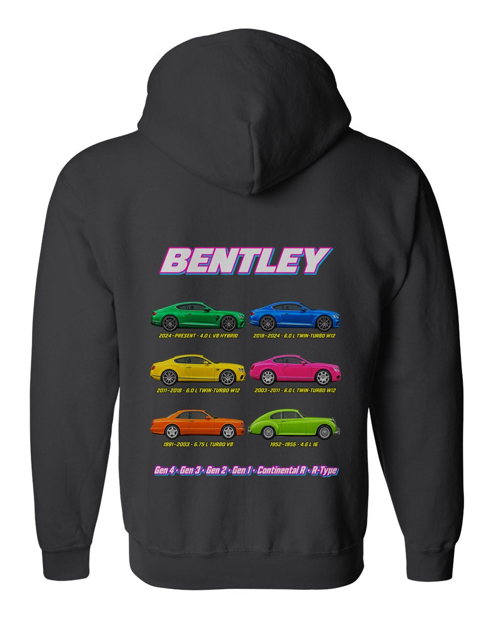 Bentley Continental evolution poster black zip hoodie back view with the design