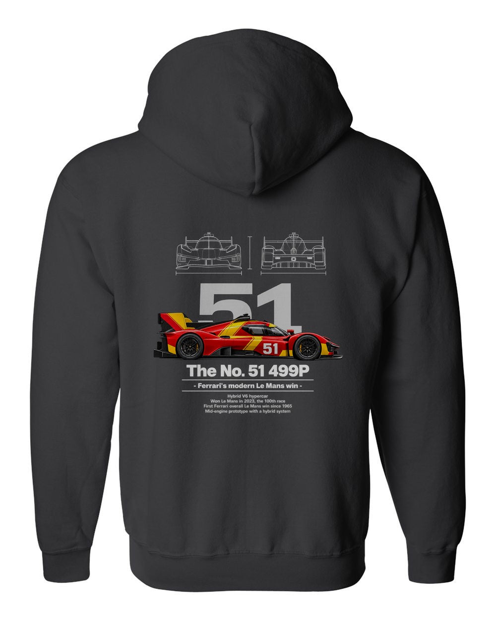 No. 51 499P black zip hoodie back view with the design