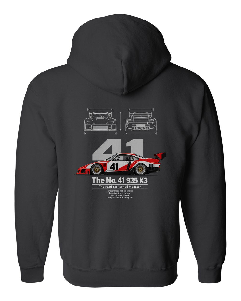 No. 41 935 K3 black zip hoodie back view with the design