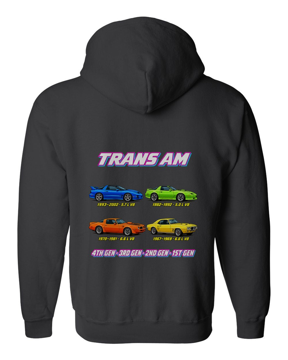 Pontiac Trans Am evolution poster black zip hoodie back view with the design