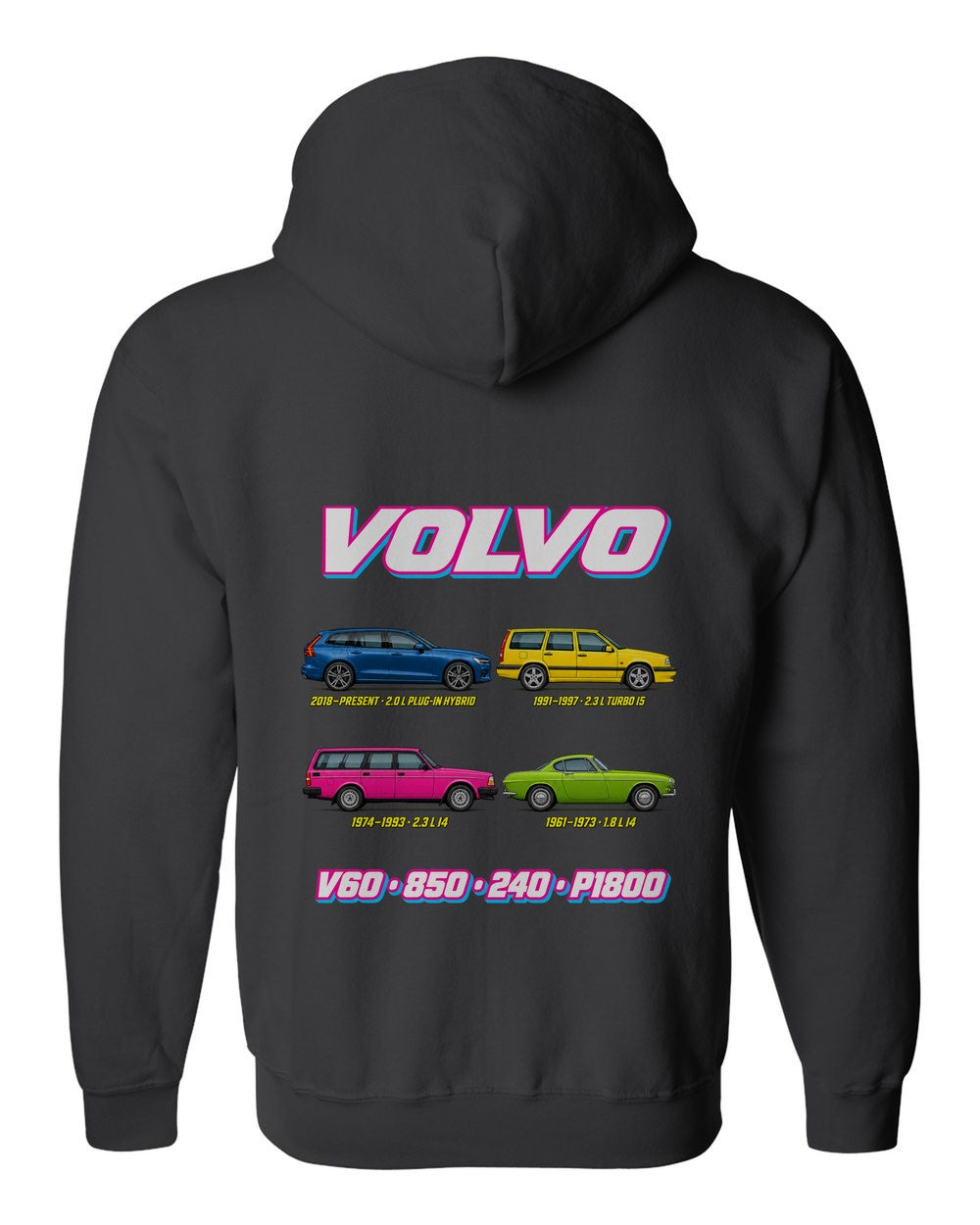 Volvo Performance evolution poster black zip hoodie back view with the design