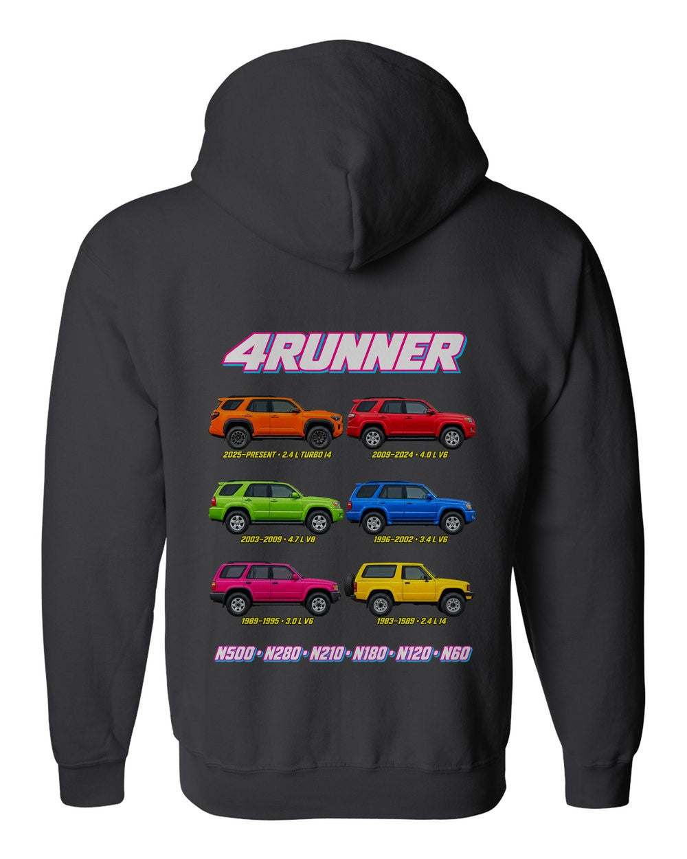 Toyota 4runner evolution poster black zip hoodie back view with the design
