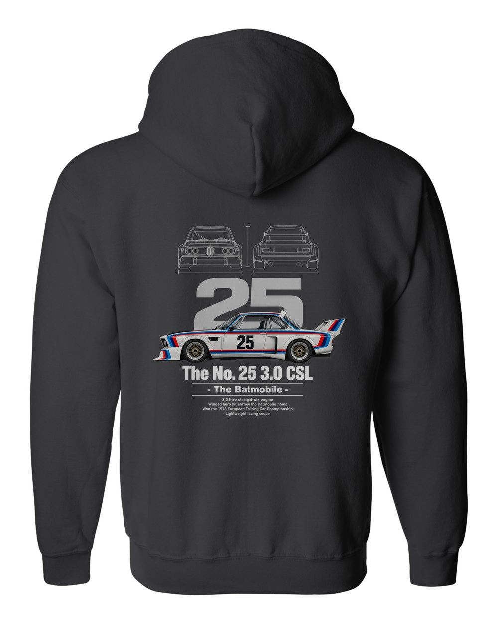 No. 25 3.0 CSL black zip hoodie back view with the design