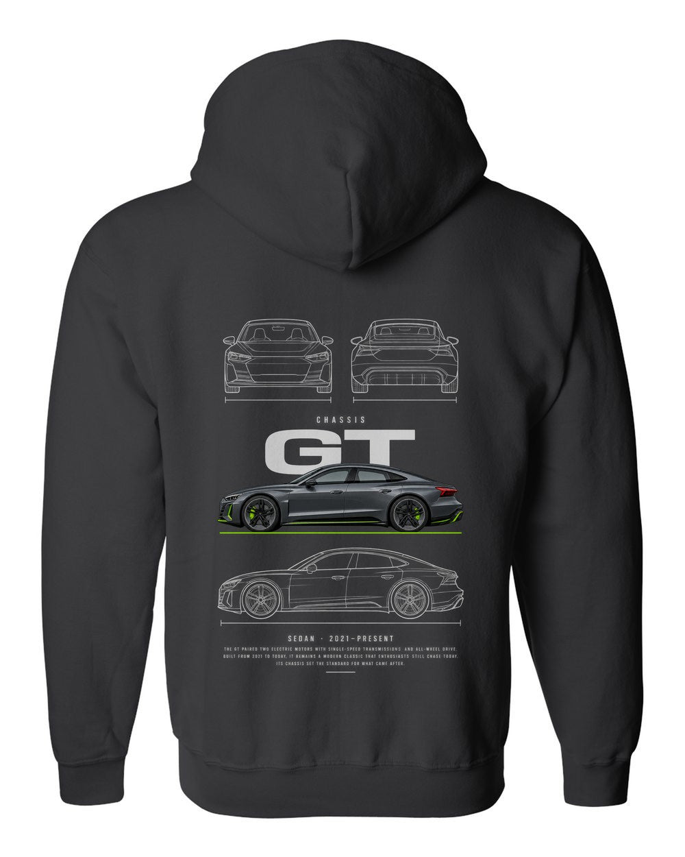 GT full-back artwork black zip hoodie back view with the design