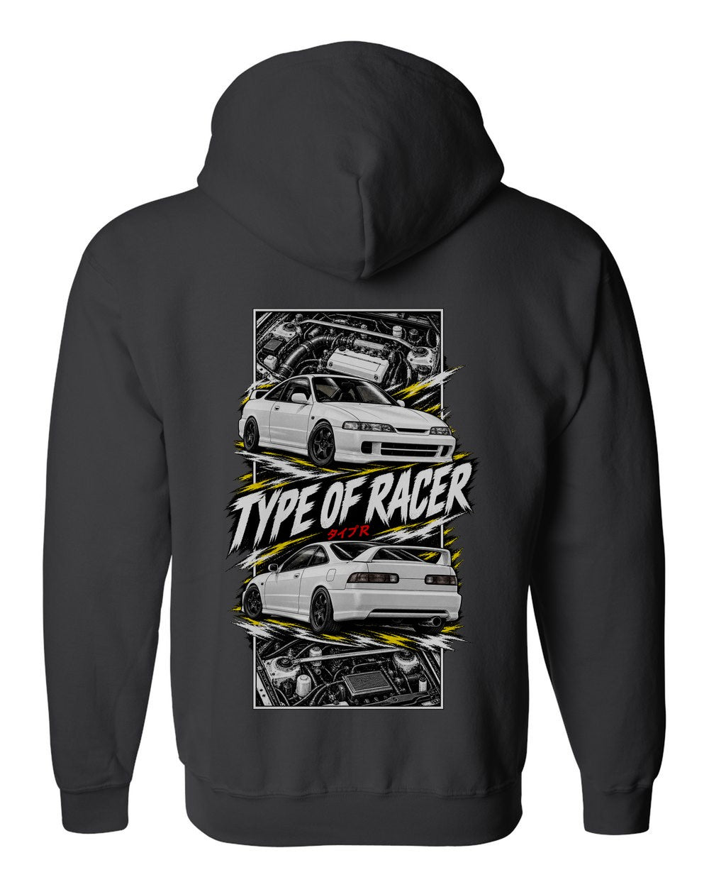 Acura Integra Dc2 torn poster black zip hoodie back view with the design