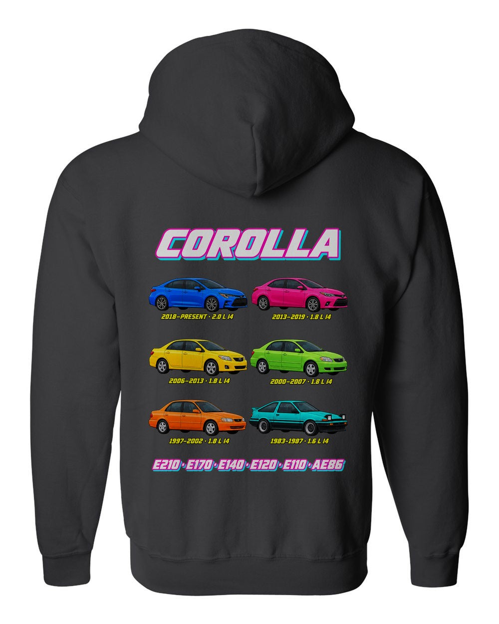 Toyota Corolla evolution poster black zip hoodie back view with the design