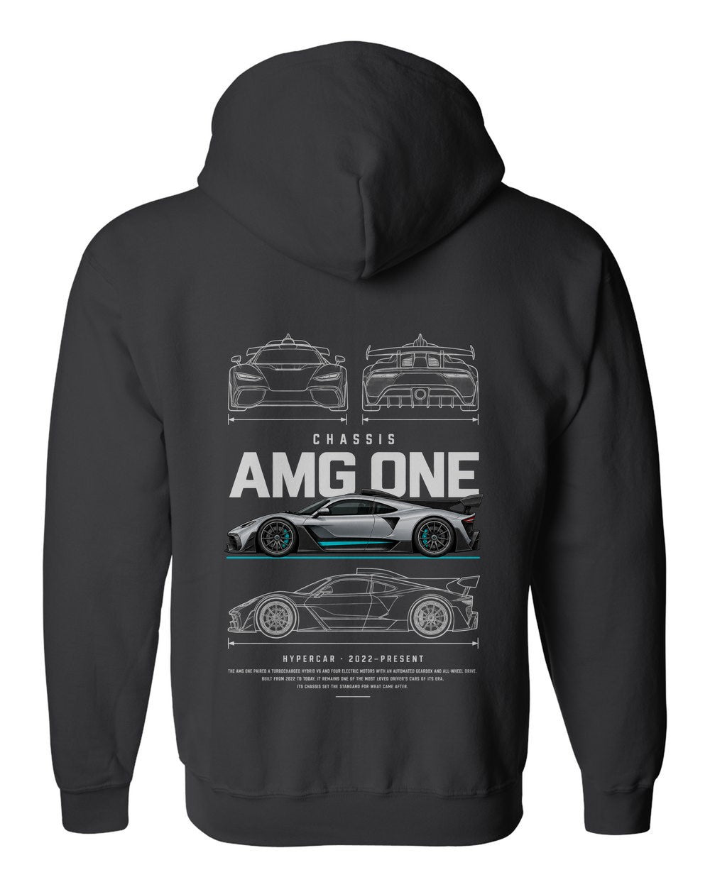 AMG ONE full-back artwork black zip hoodie back view with the design